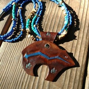 Leather Zuni Bear Necklace